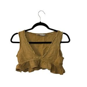 Zara Mustard Yellow Cropped Ruffle Detail Tank Top